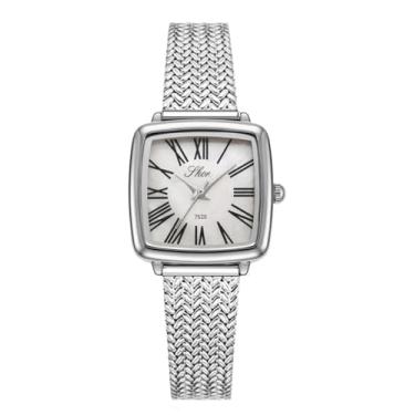 Imagem de Reginald Relógio de pulso feminino quadrado com mostrador pequeno, relógio casual de quartzo, moda feminina, Prata 1