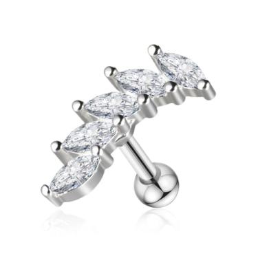 Imagem de FLORA PIERCING MINIBARBELL PRATA 925 CLUSTER 5 PEDRAS ZIRCÔNIA OVAL 1.2X8