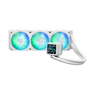 Imagem de ASUS Cooler líquido de CPU multifuncional Prime LC 360 ARGB White Edition com área de contato especial da CPU e canal com aletas, bloco de água com opções de lente espelhada infinita, ventiladores