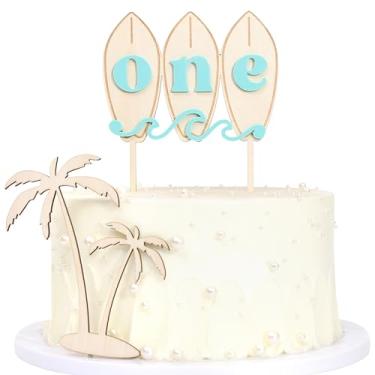 Imagem de Big One Wave Surf Wood Cake Topper - Surfboard Birthday Cake Decoration, Beach Wave Themed Birthday, Surfboard One Cake Topper, Surfing The Big One Birthday Party Supplies