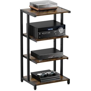 Imagem de Ardier Suporte de mídia de madeira de 4 camadas, prateleira de canto de mídia AV para acessórios de TV/equipamento audiovisual/disco óptico/PS4, rack de armazenamento de áudio para sala de estar, sala