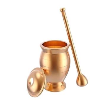 Imagem de Tigela Moedora Pounding jar anel tigela argamassa alho muddler moedor cozinha suave cobre moagem tigela argamassa e pilão grande tigela de especiarias Moedor Triturador(Médio)