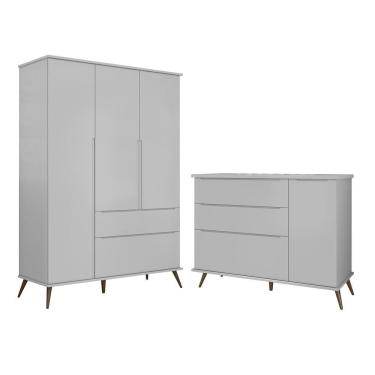 Imagem de Jogo De Quarto Infantil Guarda Roupa E Cômoda 100% Mdf P04 Mel Cinza - Mpozenato