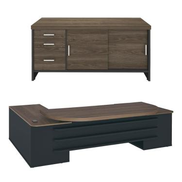 Imagem de Mesa Escritório Presidente E Balcão 2 Portas 3 Gavetas Corp A06 Charuto-preto - Mpozenato