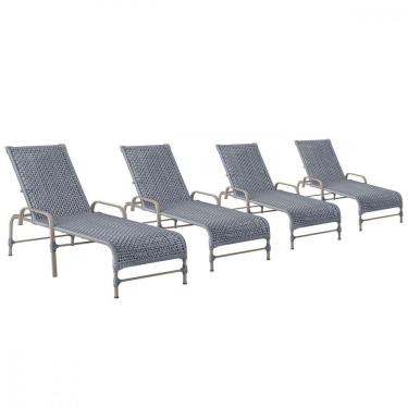 Imagem de 4 Espreguiçadeiras Reclinavel Catar Fendi Corda Nautica Prata