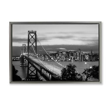 Imagem de Stupell Industries Arte de parede em tela flutuante emoldurada cinza luzes da ponte da cidade à noite por Danita Delimont, 25 x 17