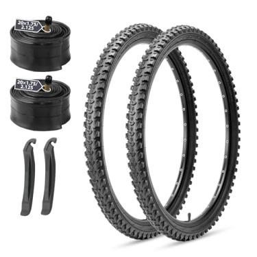 Imagem de MOHEGIA Conjunto de pneus de bicicleta de montanha: 2 pacotes de substituição de pneus de bicicleta dobráveis de 50 x 6,125 cm e par de tubos internos de 26/27,5/29 polegadas válvula Schrader com