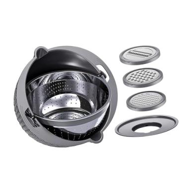 Imagem de Ioensy Conjunto de escorredor com tigela para misturar alimentos, drenagem rápida, cesta de lavagem de frutas e vegetais para macarrão, arroz, limpador de, Cinza Escuro