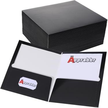 Imagem de Pastas de papel laminado brilhante com 2 bolsos, tamanho carta, pasta de apresentação a granel com dois bolsos para material escolar, professor, escritório, negócios, casa (preta, caixa com 50)