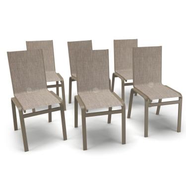 Imagem de Kit 6 Cadeiras Jantar Gourmet Alumínio Fendi Tela Mocca