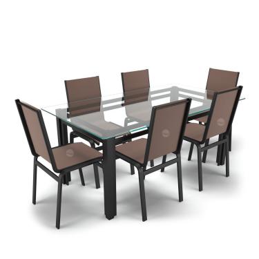 Imagem de Conjunto Mesa Retangular 6 Cadeiras área Gourmet Alumínio Preto - Marrom