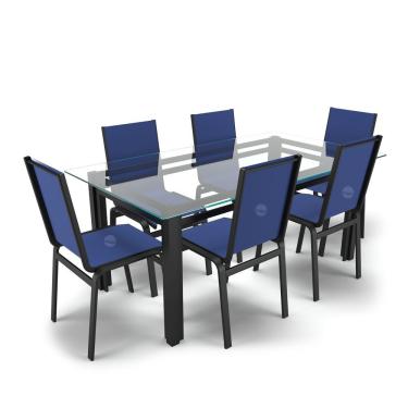 Imagem de Conjunto Mesa Retangular 6 Cadeiras área Gourmet Alumínio Preto - Azul