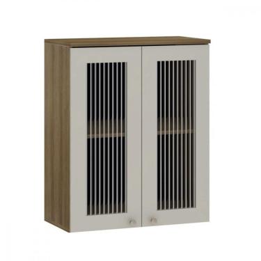 Imagem de Armário Aéreo 2 Portas Vidro Canelado 80cm Isis Luciane Avela/mocca