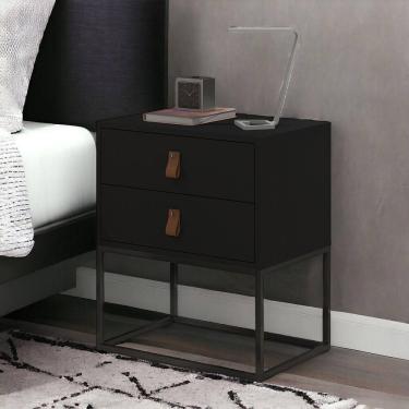Imagem de Mesa De Cabeceira Unic 45 Estilo Industrial Puxador De Couro