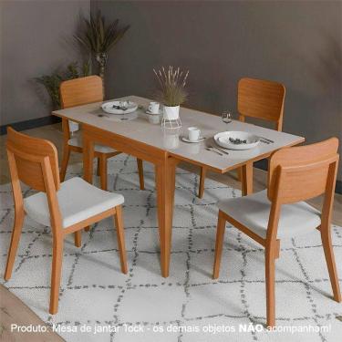Imagem de Mesa De Jantar Tock 80cm Extensível 1,60m Em Madeira Maciça Mel Tampo Vidro Off White