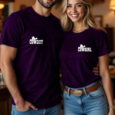 Imagem de Camiseta Afulto Unissex Casal Country Estampa Cowboy e Cowgirl Peito M