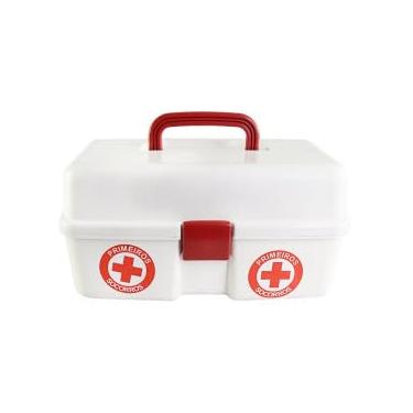 Imagem de Maleta de Primeiros Socorros, 34cm x 16cm, 10 Compartimentos, Branco e Vermelho