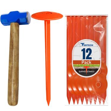 Imagem de FEBTECH - Marcador de tanque séptico – 6,9 cm x 25,4 cm – Marcadores de linha de propriedade adequados para proteger sua fossa séptica e limites de propriedade com marcador de tanque séptico sólido e resistente – Pacote com 12 peças + 1 martelo