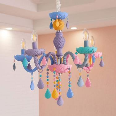 Imagem de Lustres De Cristal Colorido Pingente De Luz Priess Decoração De Quarto Lâmpada Pendente Vela Lâmpadas Pendentes Para Quarto Quarto De Crianças, 5 lights