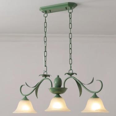 Imagem de Retro Long Green Iron Lamp Corpo Pingente Luz,3-light Vidro Abajur Lustre Lâmpadas,lustres De Cozinha Sobre A Mesa,corredor Bar Balcão Luminárias De Sala De Estar