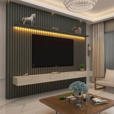 Imagem de Home Para Tv Ripado Led Nobre 230 Grafite Off White - Gelius