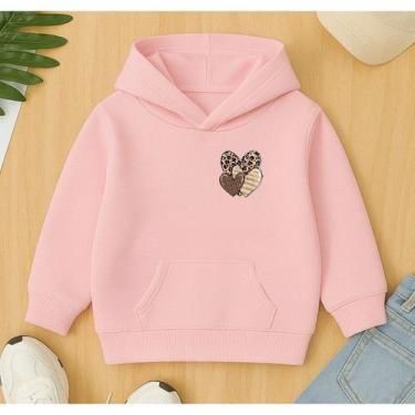 Imagem de Agasalho Moletom Canguru Estampa Minimalista Corações Oncinha Feminino