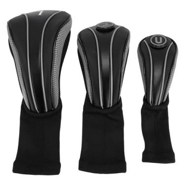 Imagem de Generic Capa da Cabeça do Clube, Barra de Aranha da Capa de Wood Club Long Neck Scratch Com Placas de Números Sobressalentes para Acessório (Prata preta)