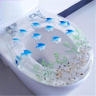 Imagem de Assento De Vaso Sanitário De Resina Impressa Tampa De Vaso Sanitário Universal Em Forma De U/V/O Dobradiça Macia Fechada Lentamente Ambientalmente Amigável Durável Antibacteri, E