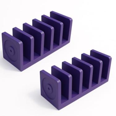 Imagem de Record-Happy Suporte de armazenamento de CD – Rack organizador de disco compacto de plástico transparente para 10 CDs, DVDs, videogames e prateleira de exibição de mídia - Feito nos EUA (2, roxo)