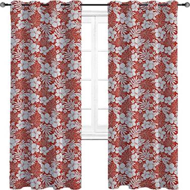 Imagem de Cortinas blackout Havaí para quarto - Cortinas escurecidas com isolamento térmico com ilhós para sala de estar, quarto, jardim de infância, sala de estar, L 182 x C 84 polegadas laranja branco-N