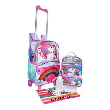 Imagem de Kit Mochila Feminina Unicórnio Holográfica Rodinhas Escolar - Clio