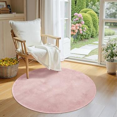 Imagem de jinchan Tapete redondo de pelúcia sólida de 1,2 m, redondo, lavável, macio, moderno, de lã sintética, antiderrapante, para sala de estar, quarto de crianças, quarto, sala de jantar, rosa
