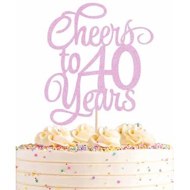 Imagem de AHAORAY Cheers to 40 Years Cake Topper - Pink Glitter 40th Birthday Cake Decorating Supplies, Perfect for 40th Anniversary or Forty Birthday Party, Photo Booth Props