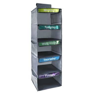 Imagem de Yuuchoringee Organizador Semanal De Roupas Com 5 Prateleiras Para Crianças, Dias Da Semana, Suspensas, Armário Essencial Dormitório 6 Bolsos Laterais…