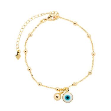 Imagem de Pulseira de Olho Grego com Bolas lisas Semi Joias Banhado Ouro 18k Pre