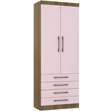 Imagem de Guarda-roupa Modulado 90cm 2 Portas 4 Gavetas Paris Luciane, Avelã/Ros