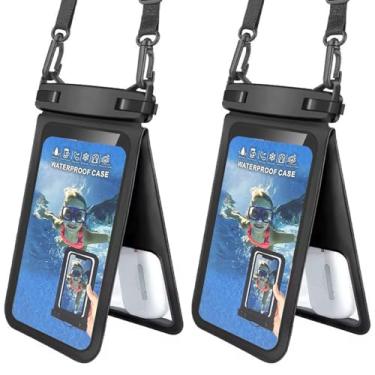 Imagem de Bolsa de telefone impermeável Double Space (pacote com 2) - Capa universal à prova d'água para celular compatível com iPhone 16/15/14/13/12 Pro Max e smartphones de até 8 polegadas, bolsa seca