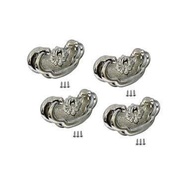 Imagem de QCAA Puxador de gaveta vintage para móveis, caixa de madeira, molde de zinco, 7,6 cm de comprimento x 3,5 cm de altura, níquel, pacote com 4, feito em Taiwan