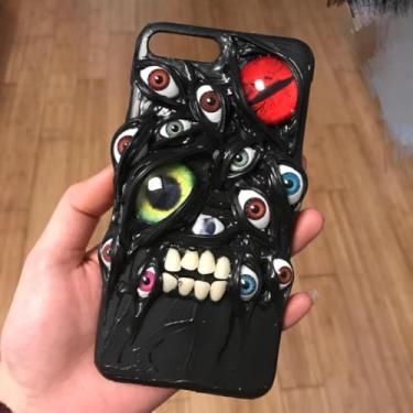 Imagem de Unitvbba Capa de telefone gótica 3D feita à mão com olho de monstro – Ajuste personalizado para todos os modelos de telefone – Exclusivo para fãs de terror, cosplay, amantes de estética escura (vários