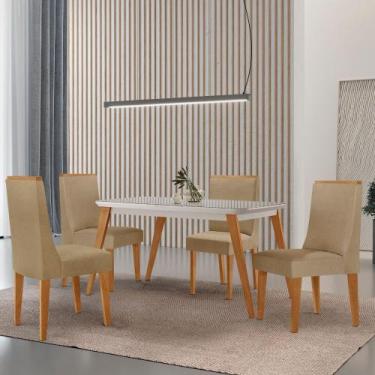 Imagem de Mesa de Jantar Copper 120cm Tampo Canto MDF Vidro com 4 Cadeiras Lisbo
