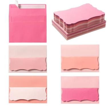 Imagem de Pacote com 100 envelopes A4 com cartões coloridos em branco 10 x 15 cm, envelopes autoadesivos, cartões de convites, envelopes (5 cores rosa, A4)