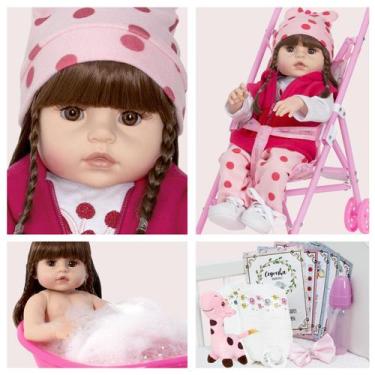 Imagem de Bebe Reborn Silicone Menina Girafinha Com Carrinho Infantil - Cegonha 