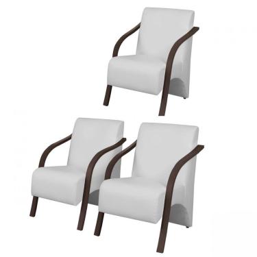 Imagem de Kit 3 Poltronas Decorativas Vênus 1 Lugar Braço Pé Madeira D Salla Tecido Sintético (Courino)