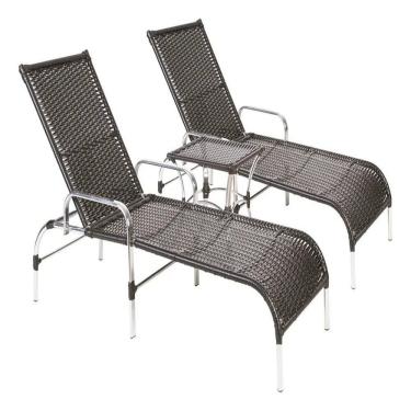 Imagem de Conjunto2 Espreguiçadeiras com Mesa em Alumínio Resistentes Ao Tempo e Super Confortáveis Catar Marrom