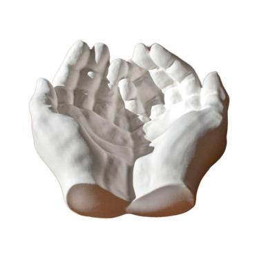Imagem de Porta Objetos Decorativo Mãos 15,5cm Em Cimento Artesanal Branco