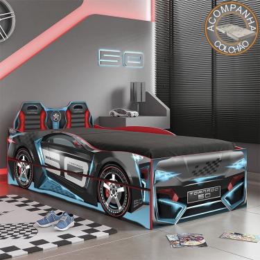 Imagem de Bicama Infantil Carros Tornado Fun Preto Azul Pura Magia + Colchão Gazin