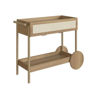Imagem de Carrinho Bar 1 Gaveta Oslo Artesano 112 Cm Largura Mdp Hanover Palha Sintética Bege Pé Madeira Maciça