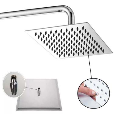Imagem de Ducha Inox Ss304 20cm Quadrada Duchão 20x20 Chuveiro Braço Parede de 40Cm Solar Gás Piscina Jardim