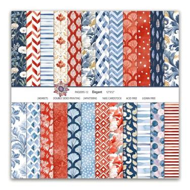 Imagem de VIVIQUEN Pacote com 24 papéis de scrapbook floral art déco, flor marinha vintage, geométrico, dupla face, papel para artesanato, dobrado, plano de fundo faça você mesmo, cartão de fundo, arte e álbum