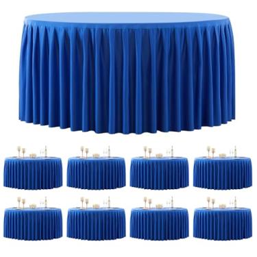 Imagem de Pacote com 8 toalhas de mesa redondas azul royal 152 cm elastano elástico 1,5 m, toalhas de mesa redondas para banquete, sem rugas, toalha de mesa com costura redonda com saia de babados para festa de